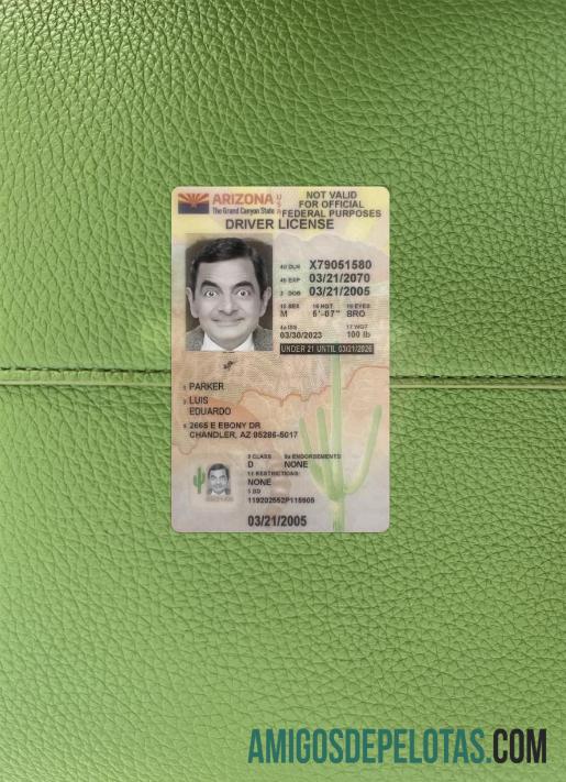 EUA Arizona Carteira de motorista menor de 21 anos 2023 presente fotolook frente amostra